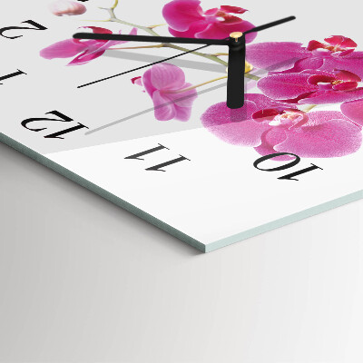 Vierkante glazen wandklok Orchidee