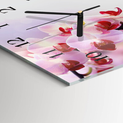 Vierkante glazen wandklok Orchidee