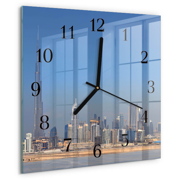 Vierkante glazen wandklok Dubai Horizon