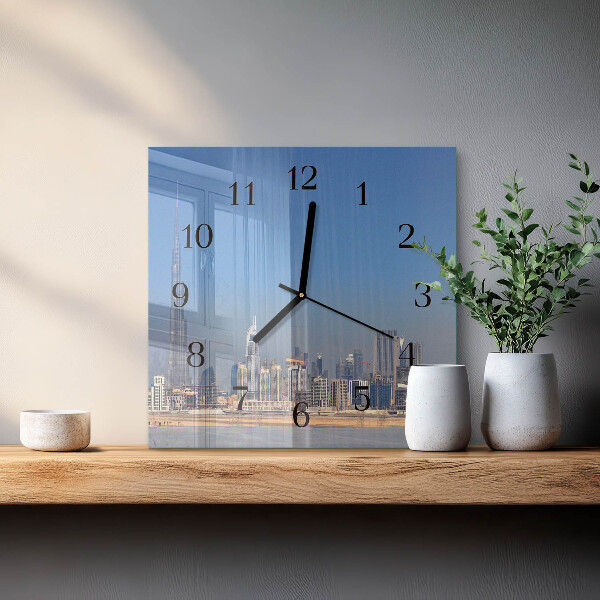 Vierkante glazen wandklok Dubai Horizon