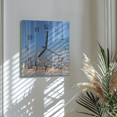 Vierkante glazen wandklok Dubai Horizon