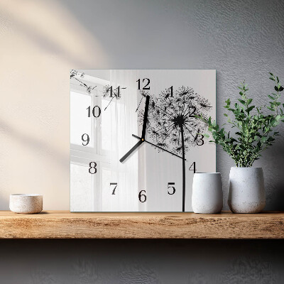 Vierkante glazen wandklok Paardebloem