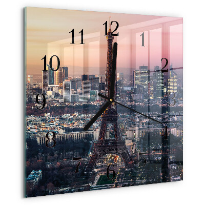 Vierkante glazen wandklok Eiffeltoren Parijs