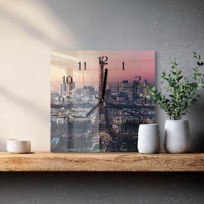 Vierkante glazen wandklok Eiffeltoren Parijs