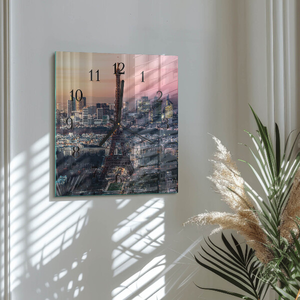 Vierkante glazen wandklok Eiffeltoren Parijs