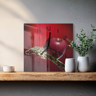 Vierkante glazen wandklok Appel