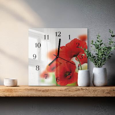 Vierkante glazen wandklok Klaprozen