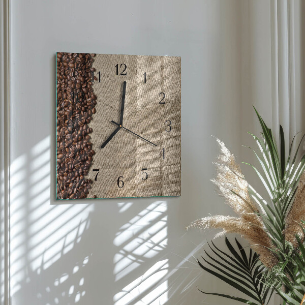 Vierkante glazen wandklok Koffiebonen