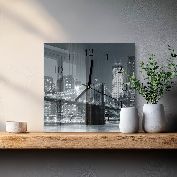 Vierkante glazen wandklok Horizontale brug