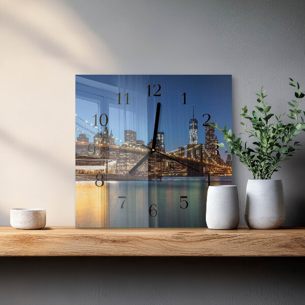 Vierkante glazen wandklok Horizontale brug