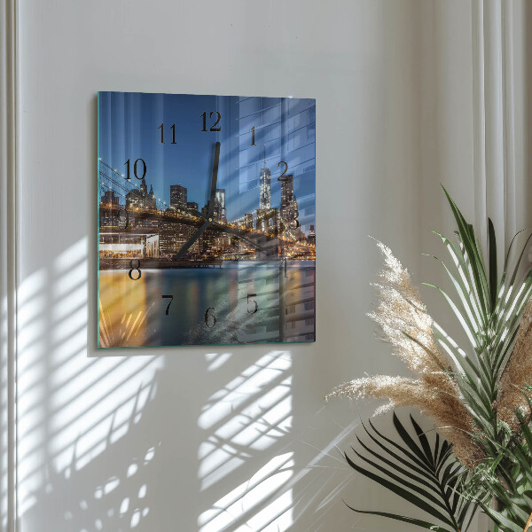 Vierkante glazen wandklok Horizontale brug