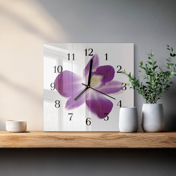 Vierkante glazen wandklok Orchideebloem