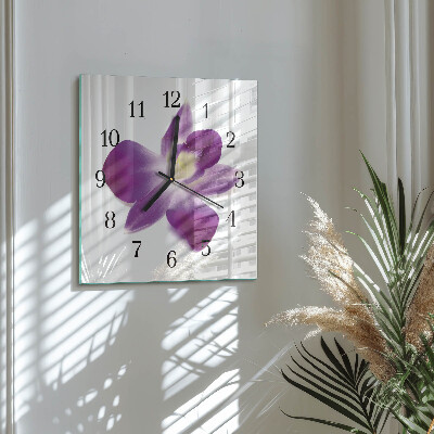 Vierkante glazen wandklok Orchideebloem