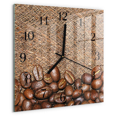 Vierkante glazen wandklok Koffiebonen