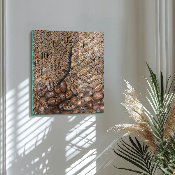 Vierkante glazen wandklok Koffiebonen