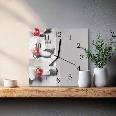 Vierkante glazen wandklok Orchideeënstenen
