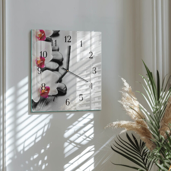 Vierkante glazen wandklok Orchideeënstenen