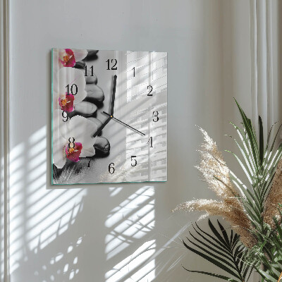 Vierkante glazen wandklok Orchideeënstenen