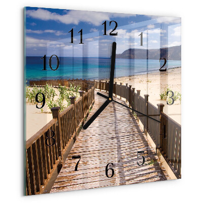 Vierkante glazen wandklok Strand Zee