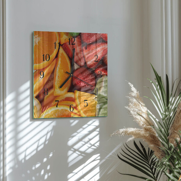 Vierkante glazen wandklok Fruit