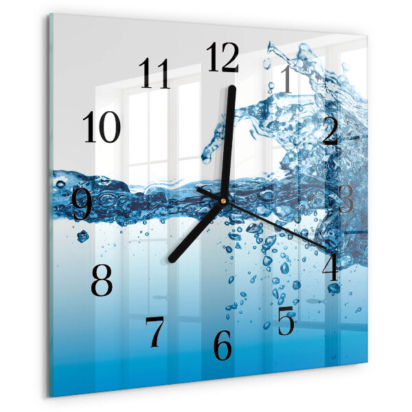 Vierkante glazen wandklok Water
