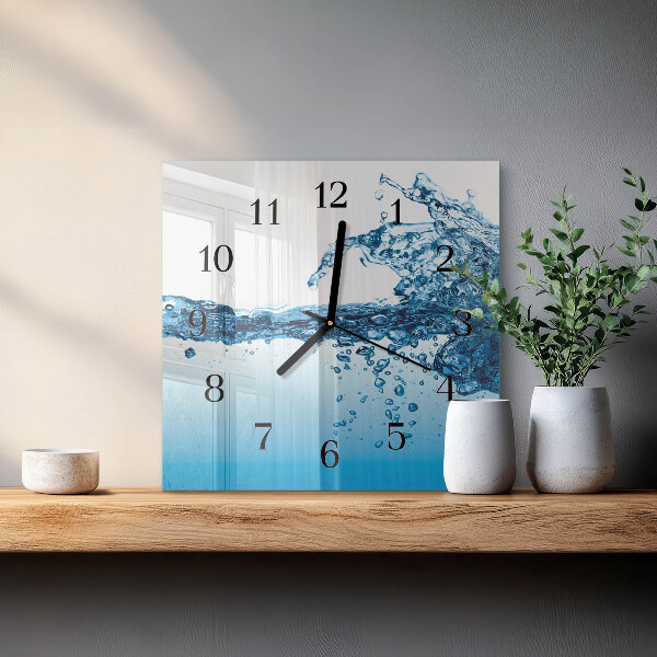 Vierkante glazen wandklok Water