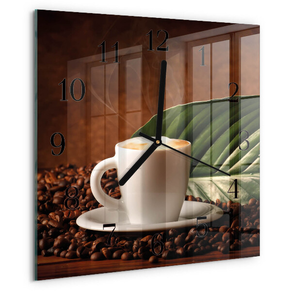 Vierkante glazen wandklok Kopje koffie