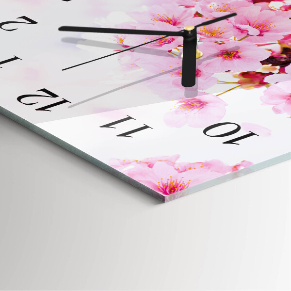 Vierkante glazen wandklok Bloemen