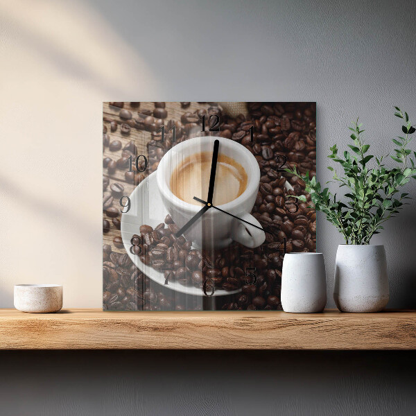 Vierkante glazen wandklok Kopje koffie