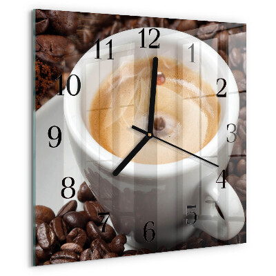 Vierkante glazen wandklok Kopje koffie