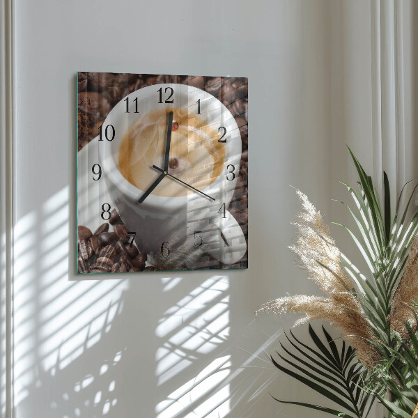 Vierkante glazen wandklok Kopje koffie