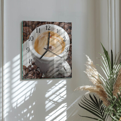 Vierkante glazen wandklok Kopje koffie