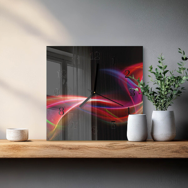 Vierkante glazen wandklok Abstracte lijnen