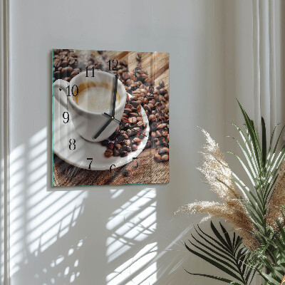 Vierkante glazen wandklok Kopje koffie