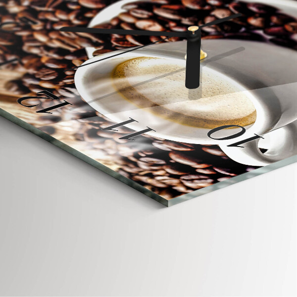 Vierkante glazen wandklok Kopje koffie