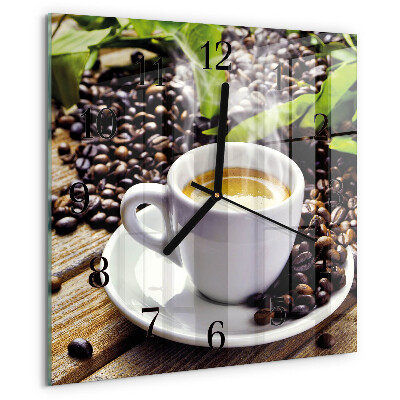 Vierkante glazen wandklok Kopje koffie
