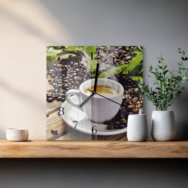 Vierkante glazen wandklok Kopje koffie