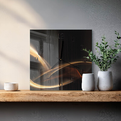 Vierkante glazen wandklok Abstracte lijnen