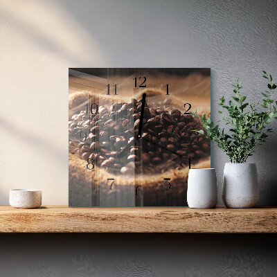 Vierkante glazen wandklok Koffiebonen