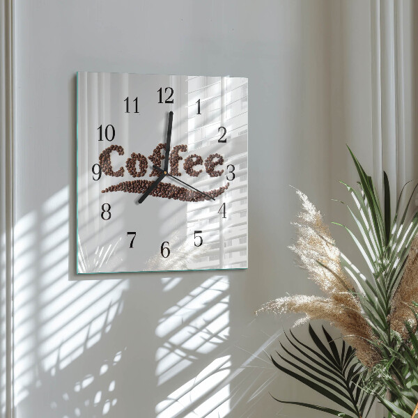 Vierkante glazen wandklok Koffie 