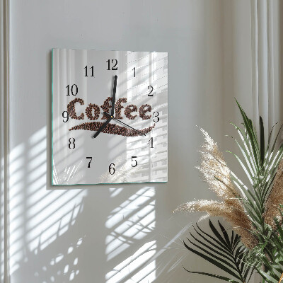 Vierkante glazen wandklok Koffie 