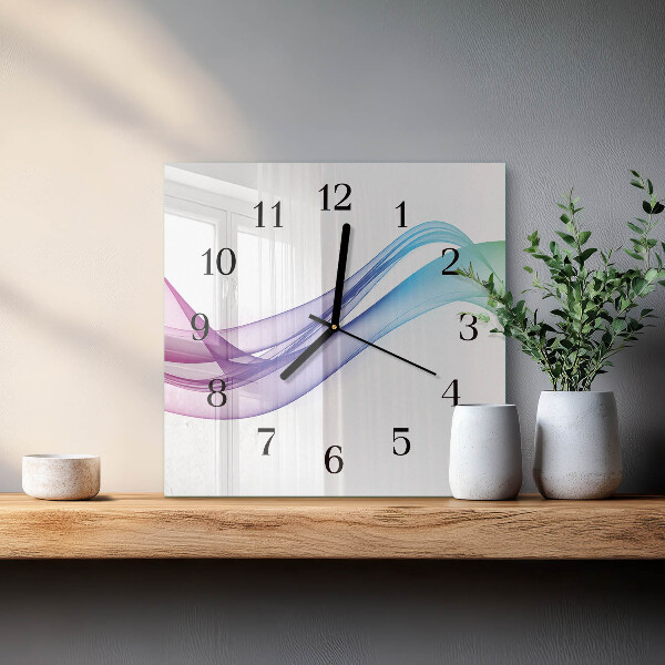 Vierkante glazen wandklok Abstracte lijnen