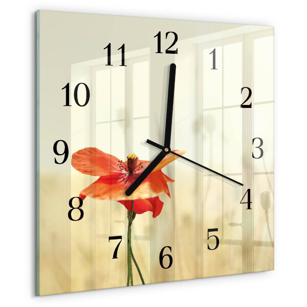 Vierkante glazen wandklok Papaver