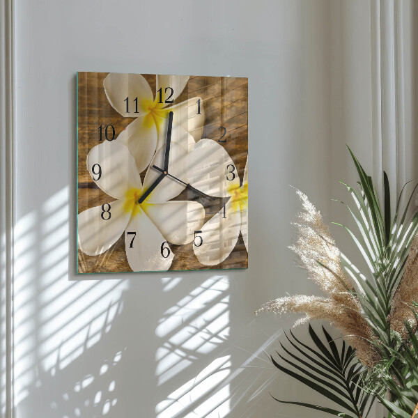 Vierkante glazen wandklok Bloemen