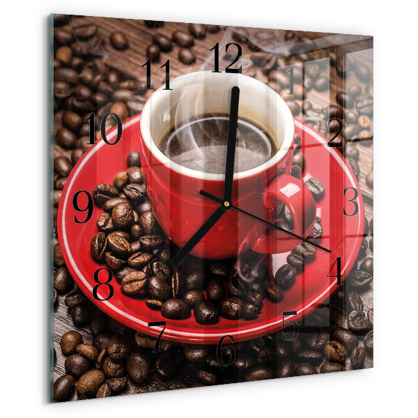 Vierkante glazen wandklok Kopje koffie