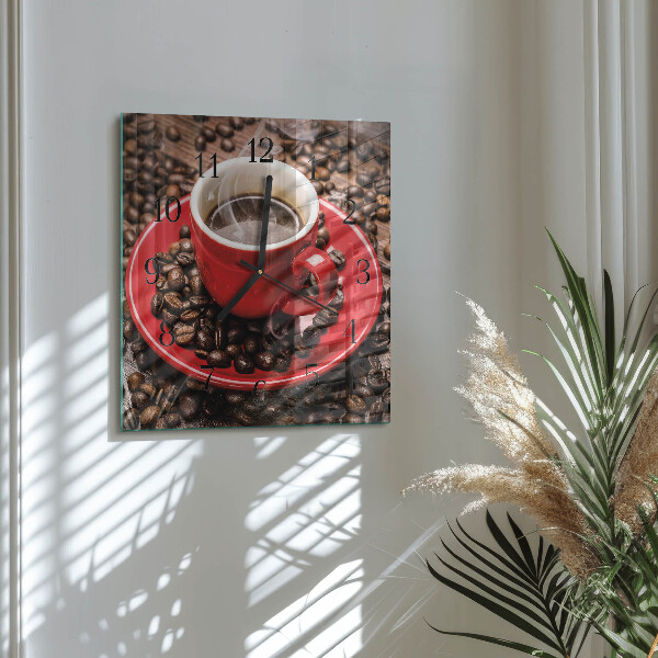 Vierkante glazen wandklok Kopje koffie