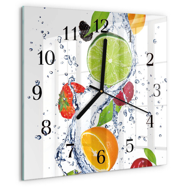 Vierkante glazen wandklok Fruit Citroen