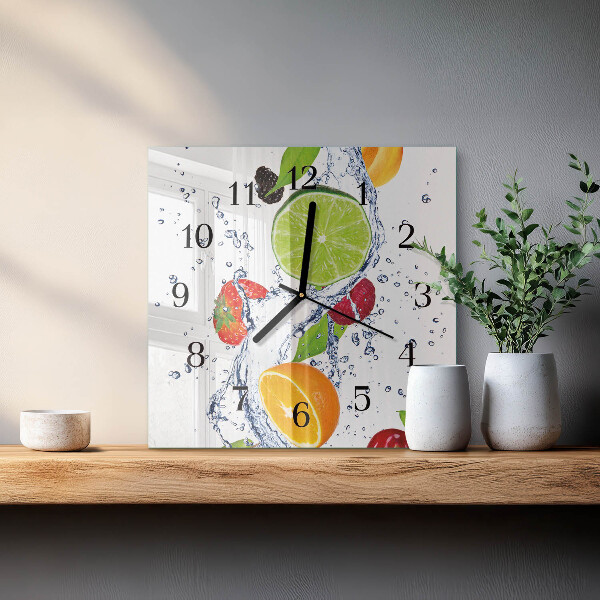 Vierkante glazen wandklok Fruit Citroen
