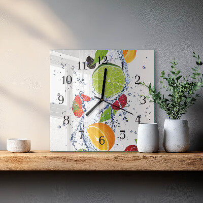 Vierkante glazen wandklok Fruit Citroen