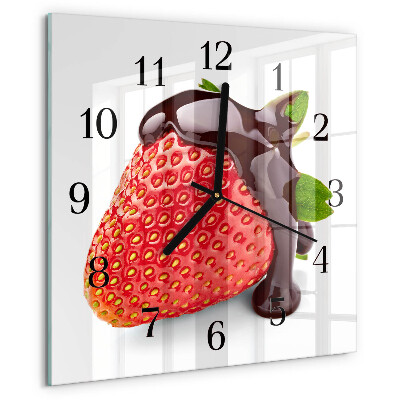 Vierkante glazen wandklok Aardbeienchocolade